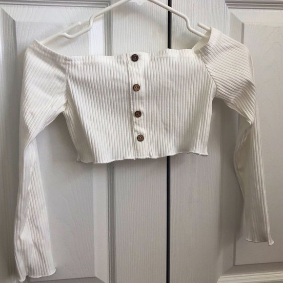 White off the shoulder ribbed crop top - Picture 1 of 3